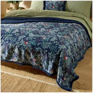 Sainsbury's Home Printed Velvet Robin Throw - Blue