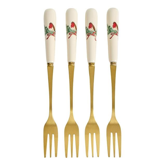 Sainsbury's Home Pack of 4 Robin Ceramic Cake Forks - gallery image 1