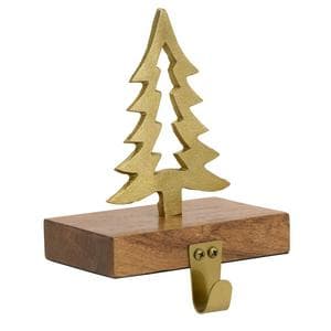 Sainsbury's Home Tree Stocking Hanger - Wood & Gold