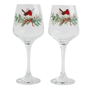 Sainsbury's Home Pack of 2 Robin Printed Wine Glasses