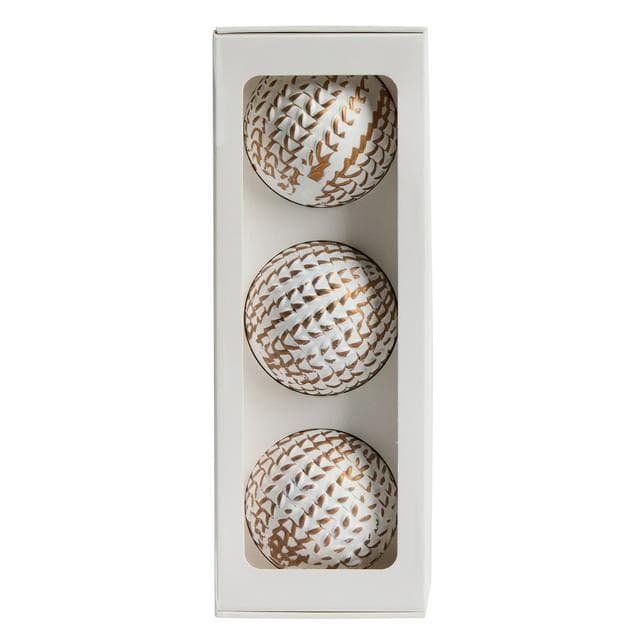 Sainsbury's Home Pack of 3 Textured Shatterproof  Baubles - White & Gold - gallery image 1