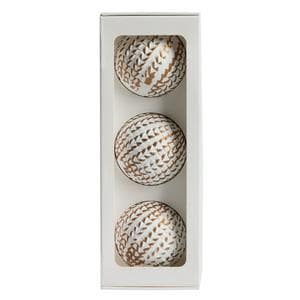 Sainsbury's Home Pack of 3 Textured Shatterproof  Baubles - White & Gold