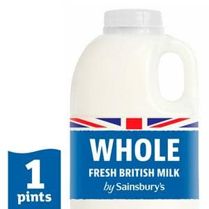 Sainsbury's British Whole Milk 568ml (1 pint)