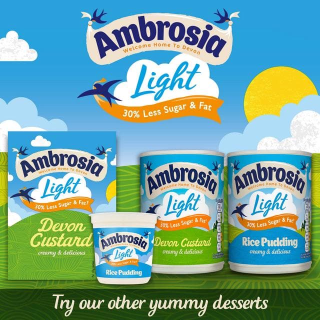 Ambrosia Light 400g Low Fat & Reduced Sugar Rice Pudding Dessert Can - gallery image 2