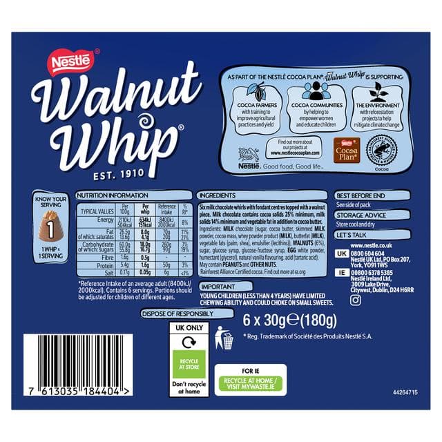 Nestle Walnut Whip 6 x 30g Milk Multipack Chocolate - gallery image 2