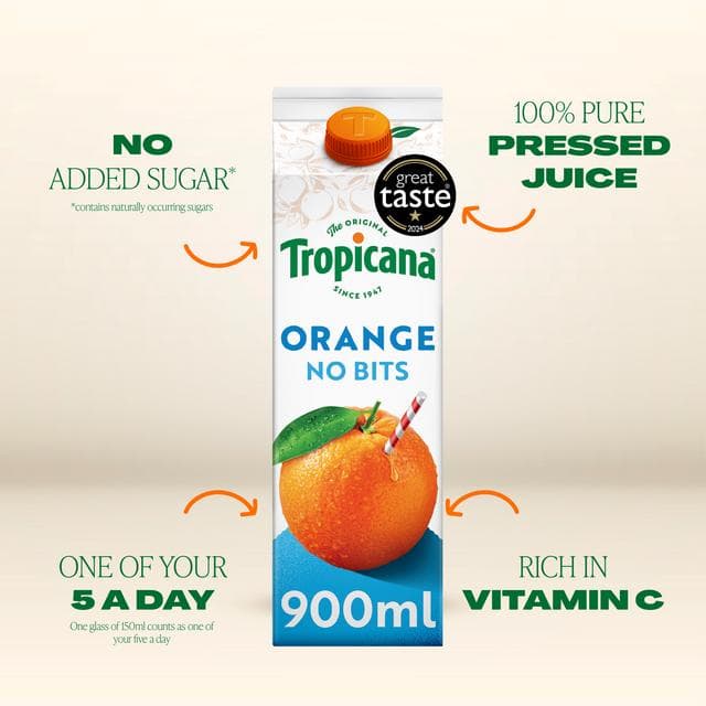 Tropicana Smooth Orange Fruit Juice 900ml - gallery image 2