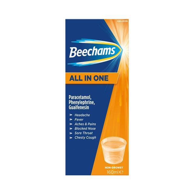 Beechams Cold Flu Liquid Sore Throat Relief & Cough Medicine for Adults with Paracetamol All in One Liquid 160ml - gallery image 1