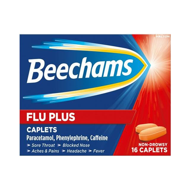 Beechams Flu Plus Cold & Flus Caplets Pain & Congestion Relief x16 - gallery image 1