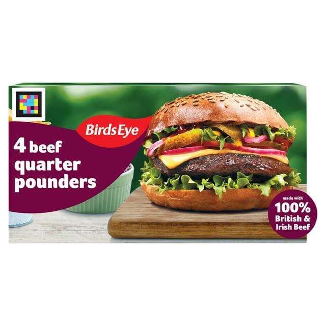 Birds Eye 4 x Classic Beef Quarter Pounder Burgers with Onion 454g - gallery image 1