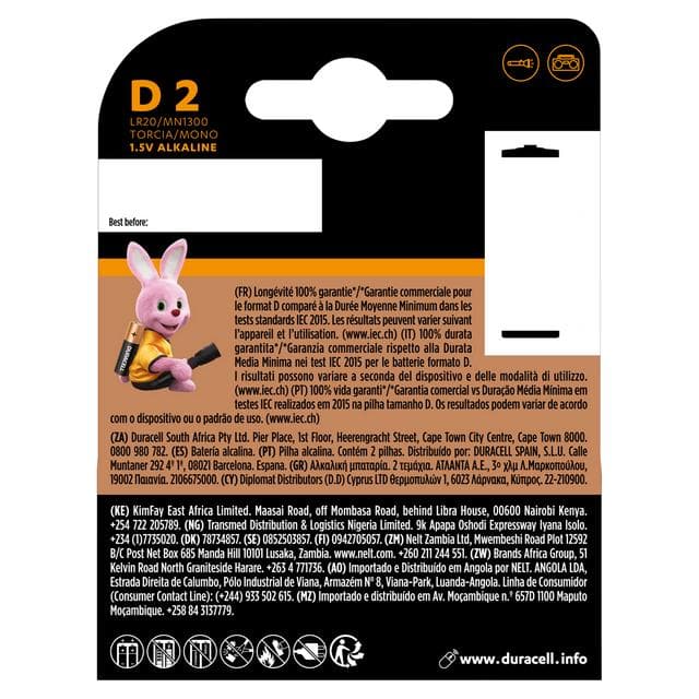 Duracell Plus Alkaline D Batteries, pack of 2 - gallery image 2