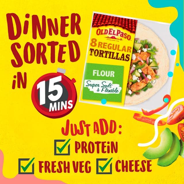 Old El Paso Mexican Regular Soft Flour Tortilla Wraps x8 326g - gallery image 2