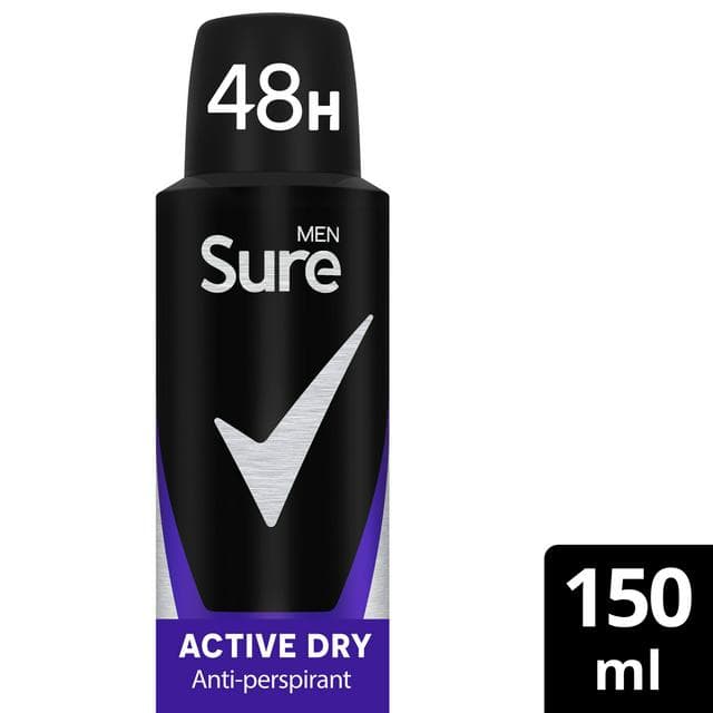 Sure 48hr Men Active Dry Antiperspirant Deodorant Aerosol 150ml - gallery image 1