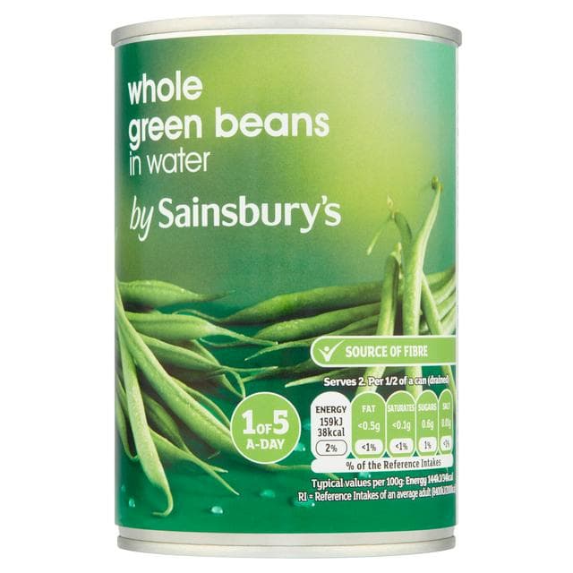 Sainsbury's Whole French Green Beans In Tin 400g (220g*) - gallery image 1