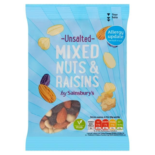 Sainsbury's Unsalted Mixed Nuts & Raisins 200g - gallery image 1