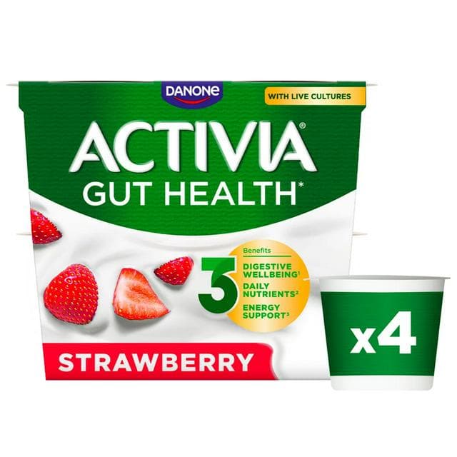 Activia Strawberry Gut Health Fruit Yoghurt Multipack 4 x 115g - gallery image 1