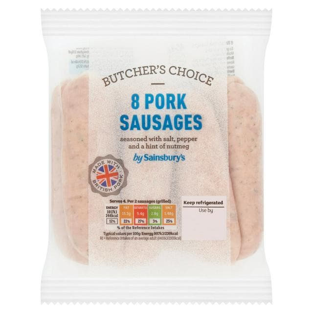 Sainsbury's Butcher's choice British Pork Sausage x8 454g - gallery image 1