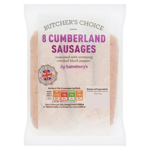 Sainsbury's Butcher's choice Cumberland British Pork Sausage x8 454g - gallery image 1
