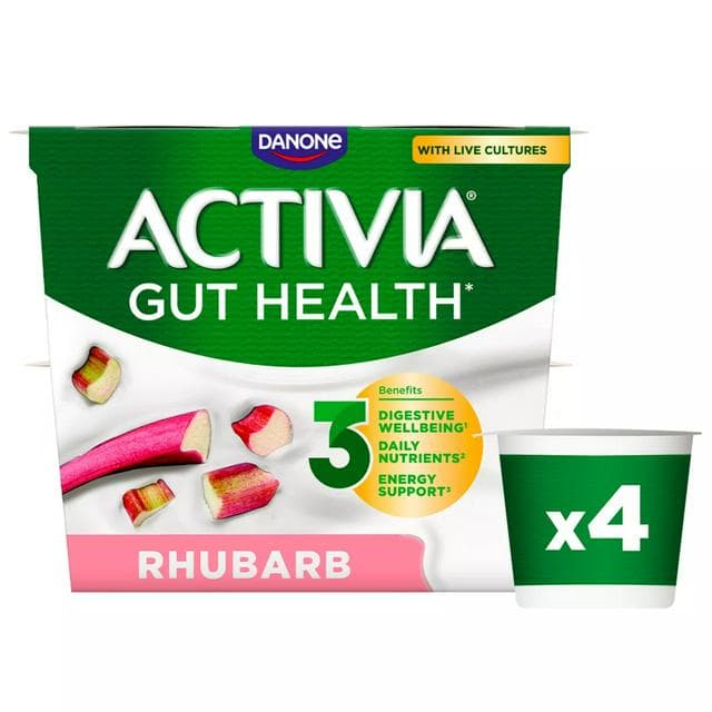Activia Rhubarb Gut Health Fruit Yoghurt Multipack 4 x 115g - gallery image 1
