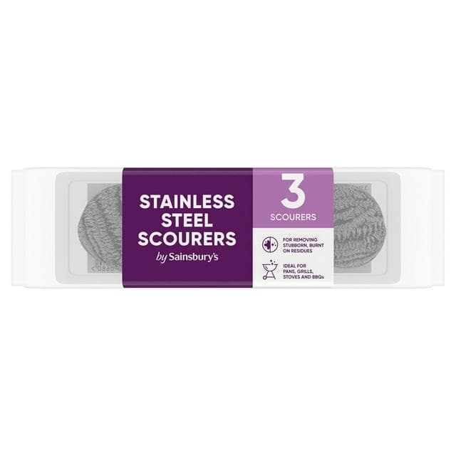 Sainsbury's Stainless Steel Scourers x3 - gallery image 1