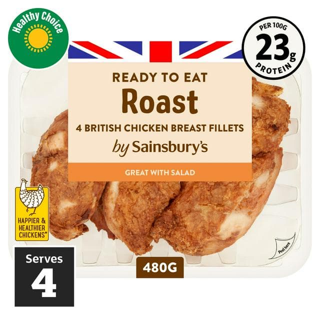 Sainsbury's Roast Boneless Cooked British Chicken Breast x4 480g - gallery image 1