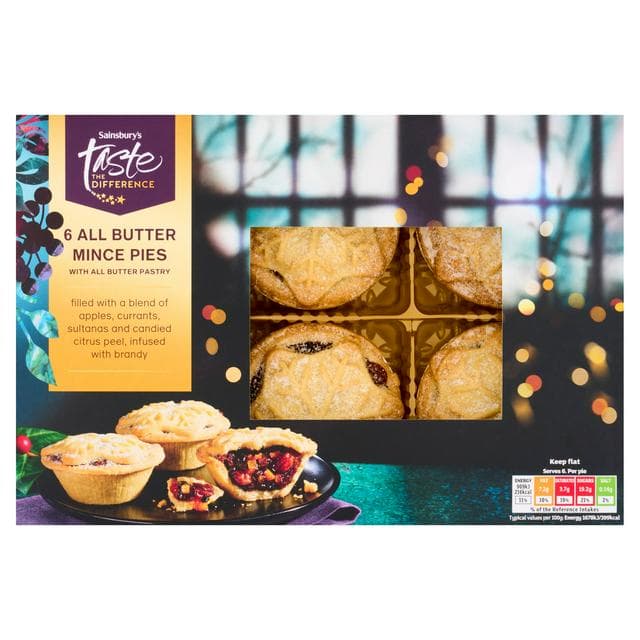 Sainsbury's 6 x All Butter Mince Pies, Taste the Difference 325g - gallery image 1