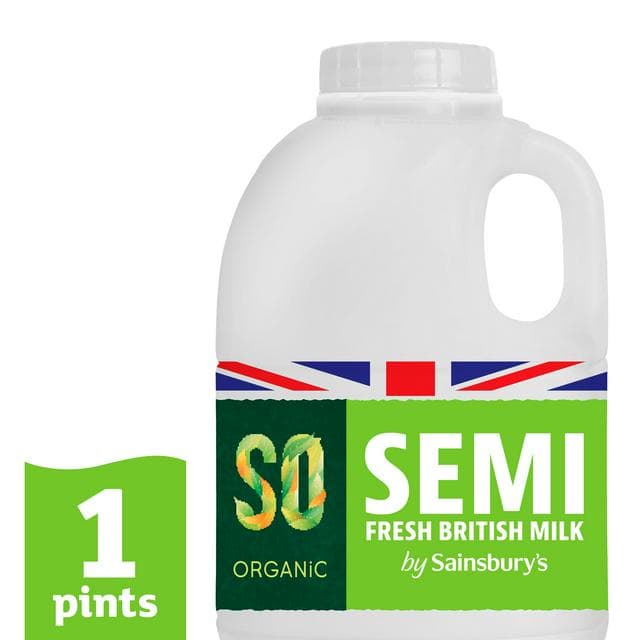 Sainsbury's British Semi Skimmed Milk, SO Organic 568ml (1 pint) - gallery image 1