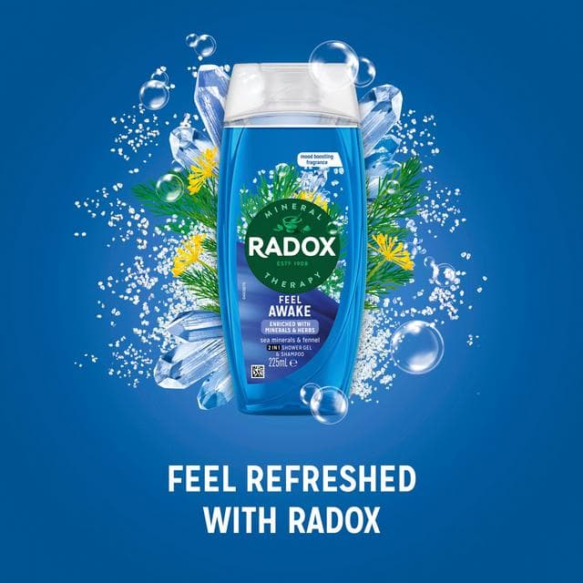 Radox 225ml Feel Awake Sea Minerals 2 in 1 Shower Gel & Shampoo - gallery image 2