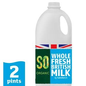 Sainsbury's British Whole Milk, SO Organic 1.13L (2 pint)