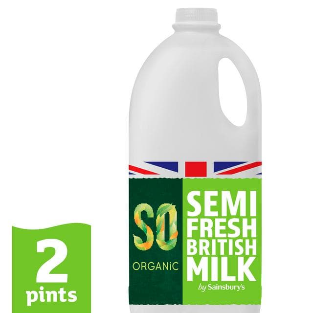 Sainsbury's British Semi Skimmed Milk, SO Organic 1.13L (2 pint) - gallery image 1