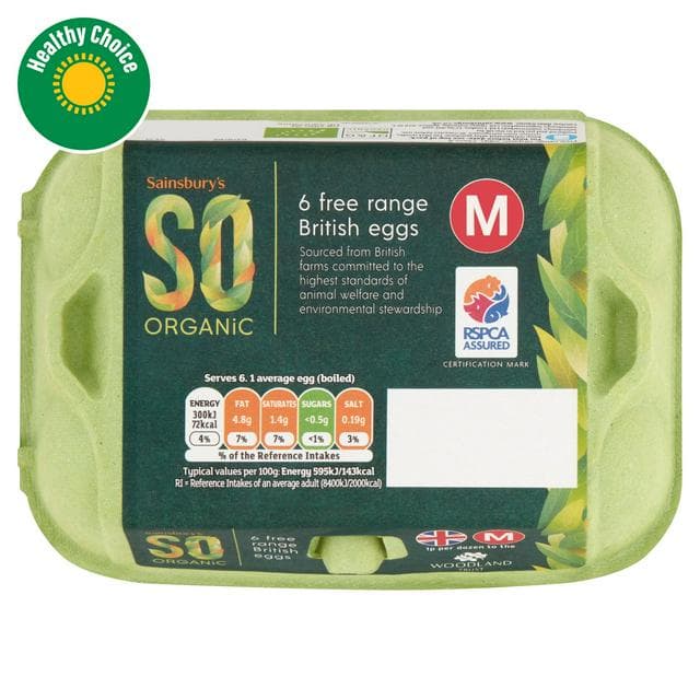 Sainsbury's Woodland Free Range Medium Eggs, SO Organic x6 - gallery image 1