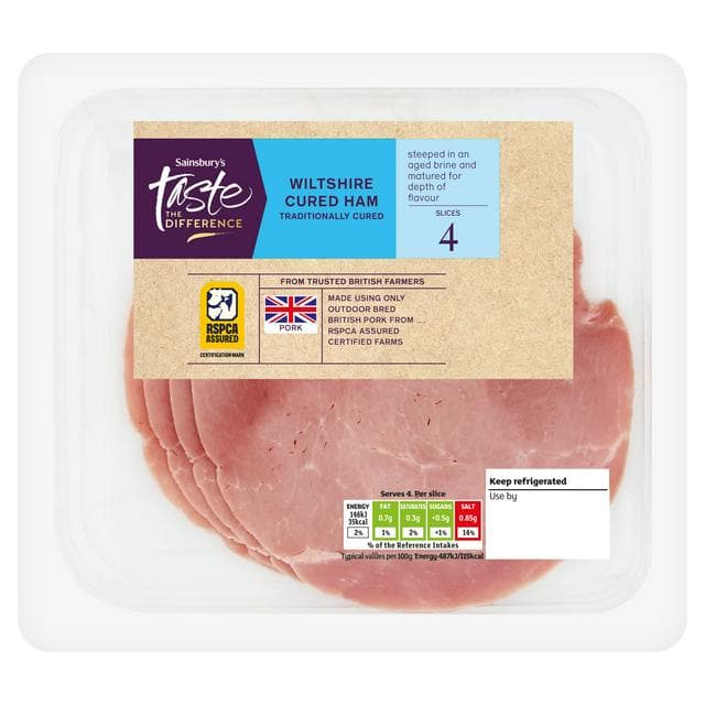 Sainsbury's British Wiltshire Cured Ham x4 slices, Taste the Difference 120g - gallery image 1