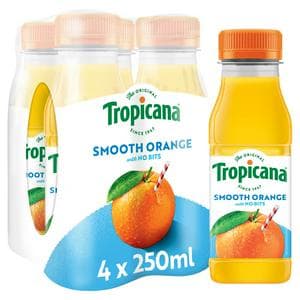 Tropicana Pure Smooth Orange Fruit Juice Multipack 4x250ml