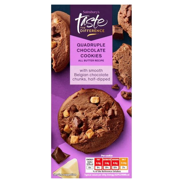 Sainsbury's Quadruple Chocolate Cookies, Taste the Difference 200g - gallery image 1