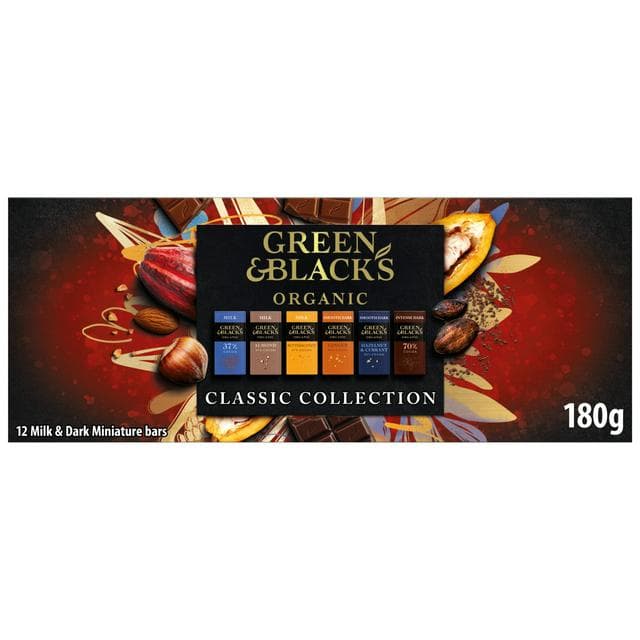 Green & Black's Organic Classic Miniature Dark, Milk & White Chocolate Bar Gifting Collection 180g - gallery image 1