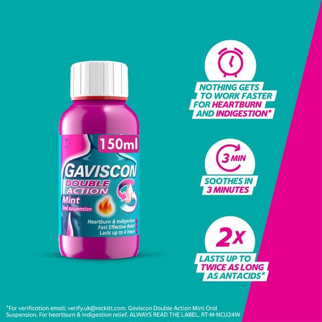 Gaviscon Double Action Heartburn & Indigestion Mint 150ml - gallery image 3