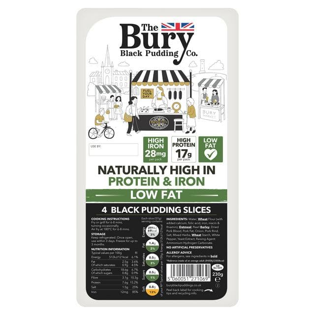The Bury Black Pudding Company Traditional Black Pudding Slices x4 230g - gallery image 1