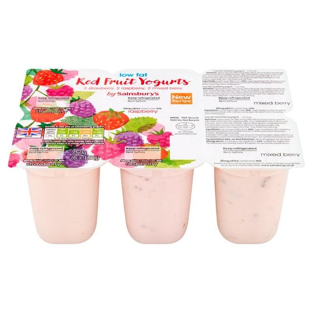 Sainsbury's 6 x 125g Low Fat Red Fruit Yogurts - gallery image 1