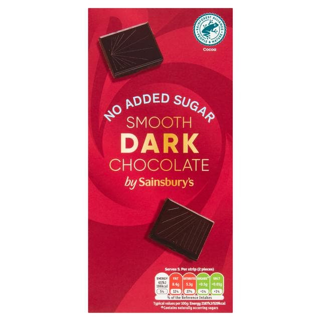 Sainsbury's No Added Sugar Dark Chocolate 100g - gallery image 1