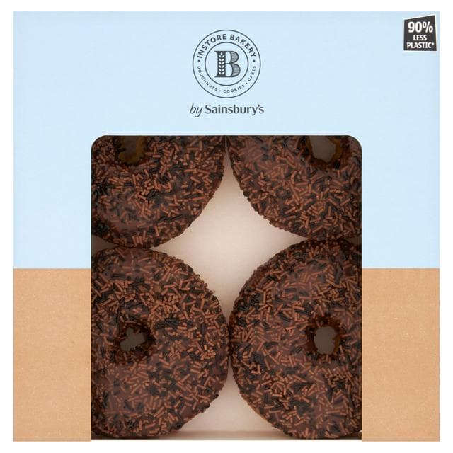 Sainsbury's Chocolate Iced Ring Doughnuts x4 - gallery image 1