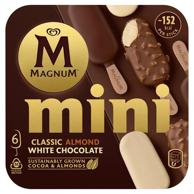 Magnum Mini Classic Almond & White Chocolate Ice Cream Sticks 6x55ml - gallery image 1