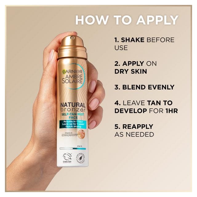 Garnier Ambre Solaire 150ml Natural Bronzer Quick Drying Dark Self Tan Body Mist - gallery image 3