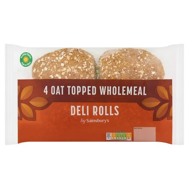 Sainsbury's Large Oat Topped Wholemeal Deli Rolls x4 - gallery image 1