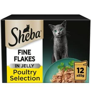 Sheba Fine Flakes Poultry in Jelly Wet Cat Food Pouches 12 x 85g
