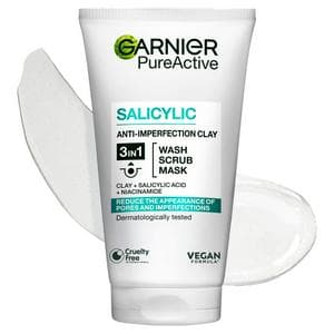 Garnier Pure Active 3in1 Clay Mask Wash Scrub for Oily Skin 150ml