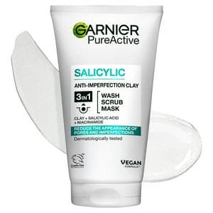 Garnier Pure Active 3in1 Clay Mask Wash Scrub for Oily Skin 150ml