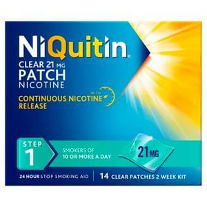 NiQuitin Clear Patch Step 1 Quit Smoking Aid - 14 Nicotine Patches for 2 Weeks Treatment 21mg