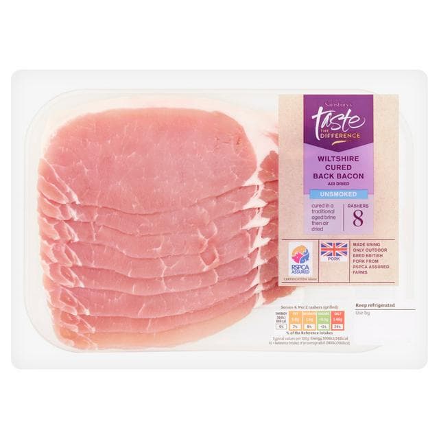 Sainsbury's Unsmoked Air Dried Wiltshire Cured Back Bacon Rashers, Taste the Difference x8 240g - gallery image 1