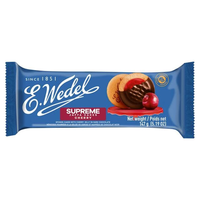 E. Wedel Supreme Jaffa Cakes Cherry Sponge-Cake with Cherry Jelly in Dark Chocolate 147g - gallery image 1