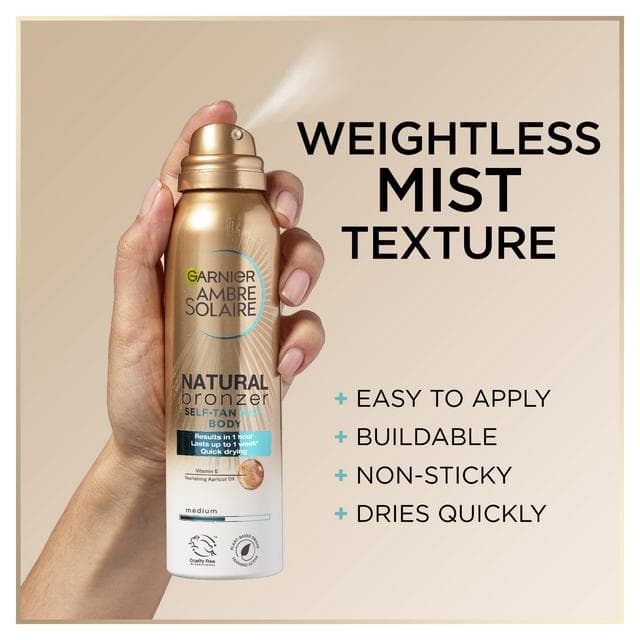 Garnier Ambre Solaire 150ml Natural Bronzer Quick Drying Medium Self Tan Body Mist - gallery image 2