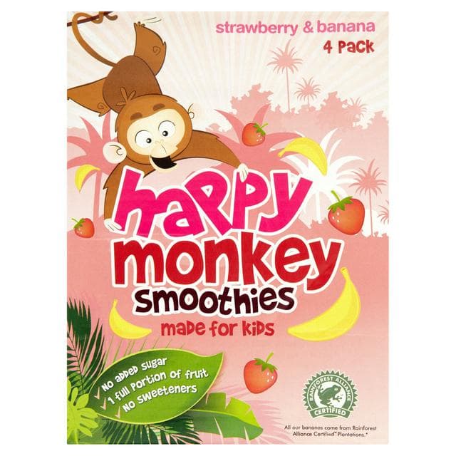 Happy Monkey Strawberry & Banana Kids Smoothie 4x180ml - gallery image 1